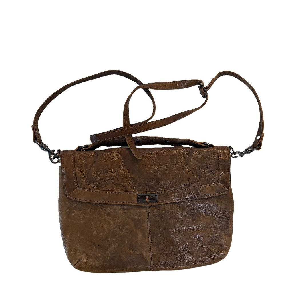 J.Crew Crossbody Bag Medium Brown Leather Turnlock Flap Messenger Studded